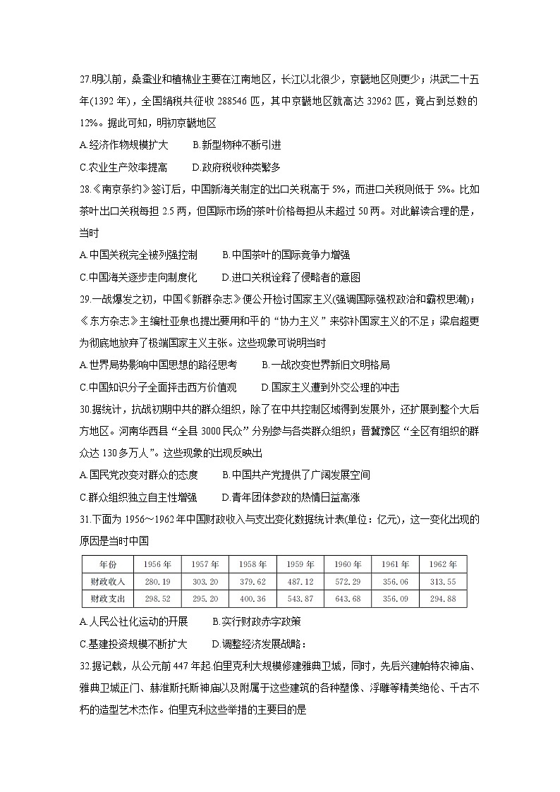 2020五岳（湖南、河南、江西）高三3月线上联考试题历史含答案第2页