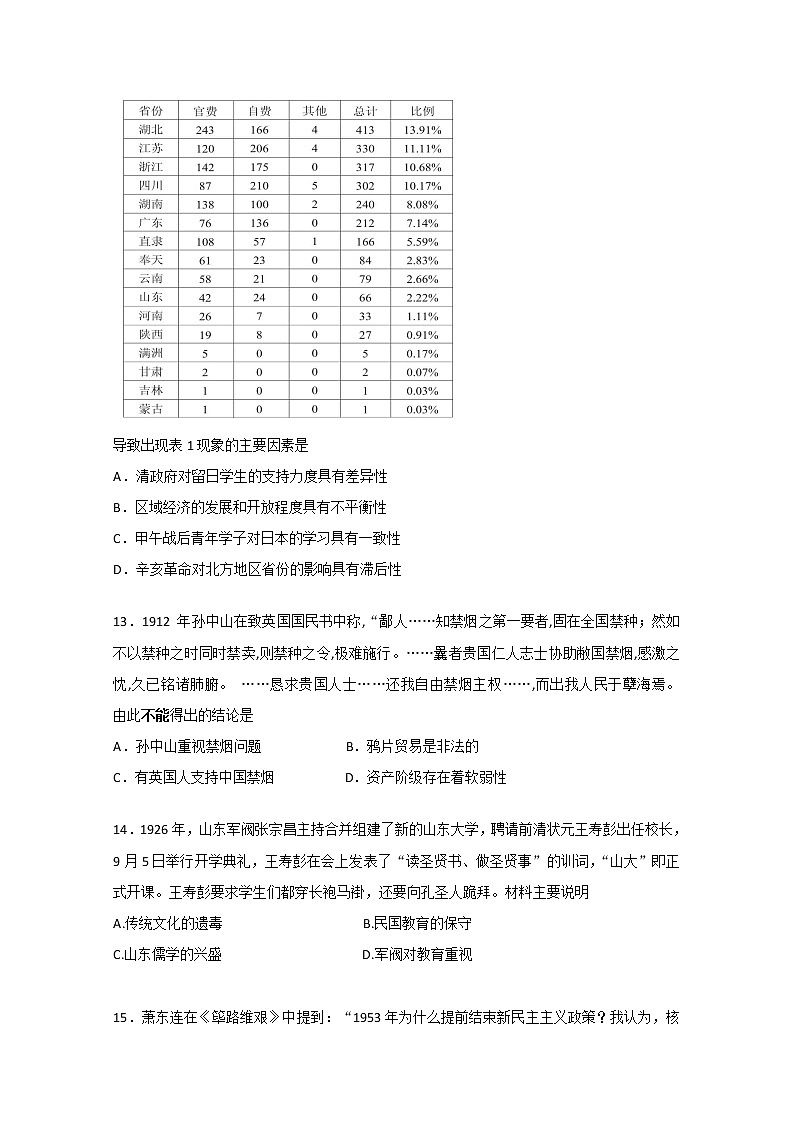 2020揭阳高三下学期线上教学摸底测试历史试题含答案第3页