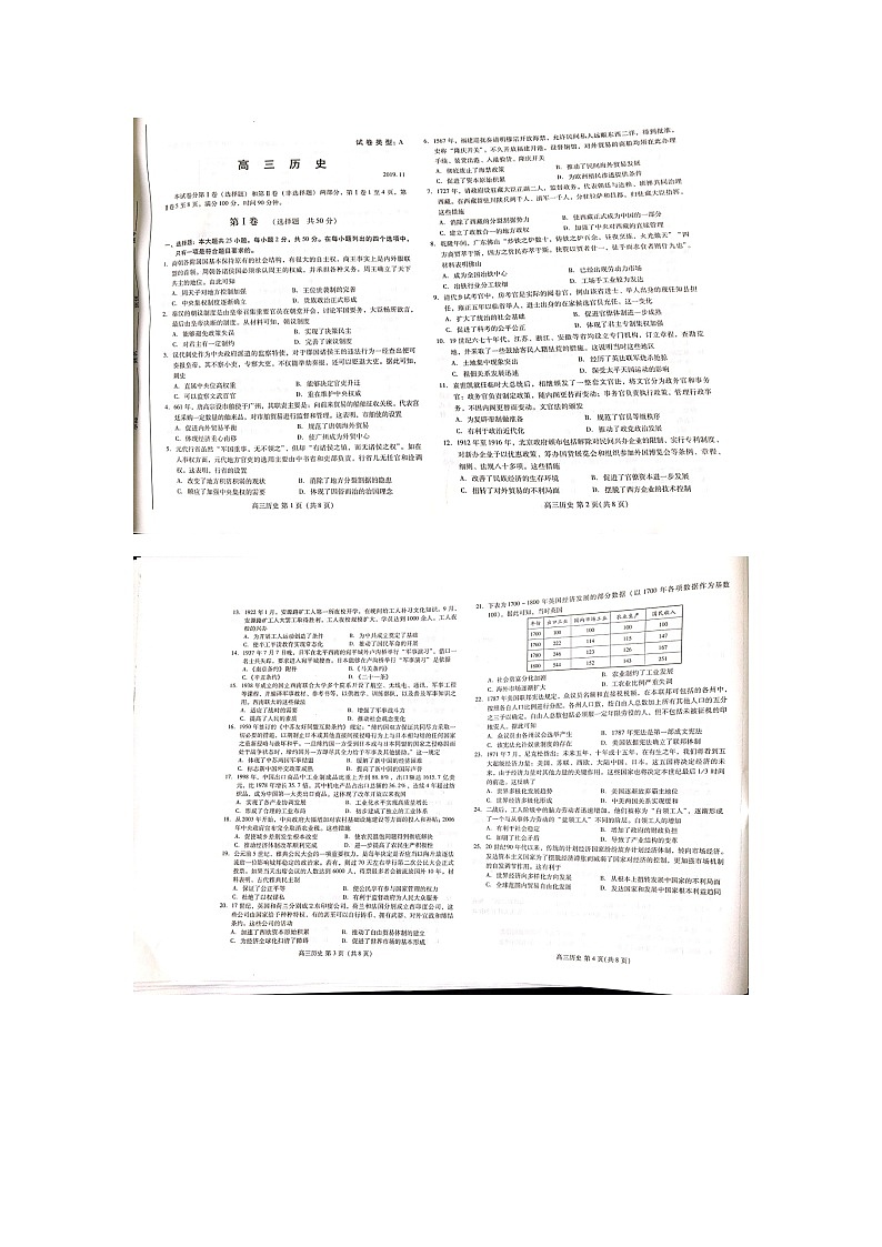 2020山东省青州一中高三上学期期中考试历史试题扫描版含答案第1页
