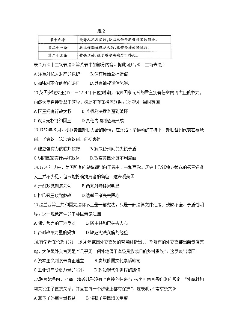 2021河南省天一大联考高二下学期期中考试历史含解析第3页