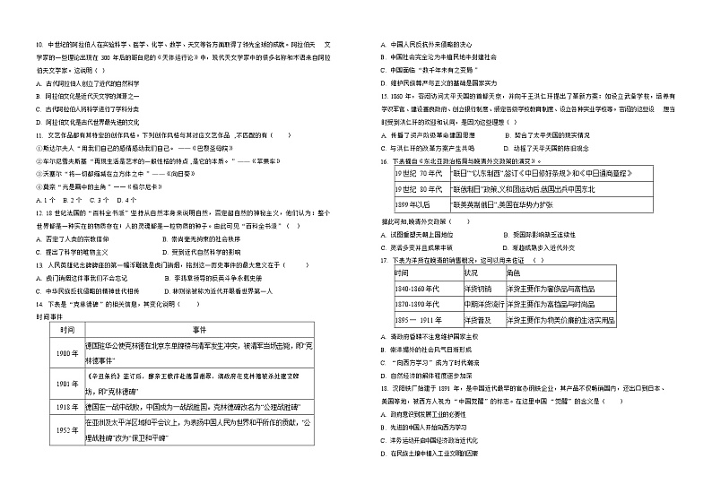 2021水富县云天化中学高二下学期期中考试历史试题含答案02