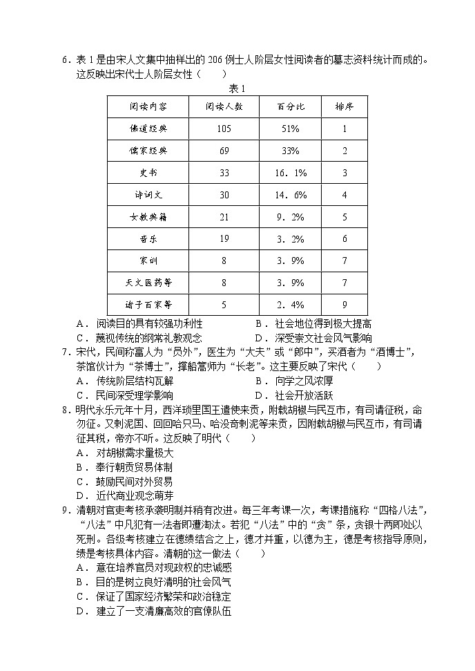 2021江西师大附中高二下学期4月月考历史试题含答案第2页