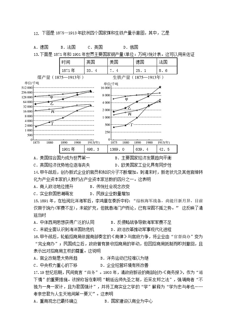 2021天水一中高二下学期第一阶段考试历史试题含答案03