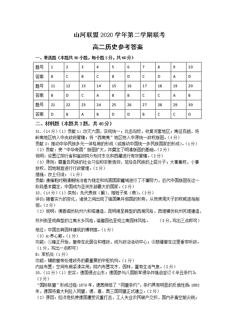高二历史参考答案第1页