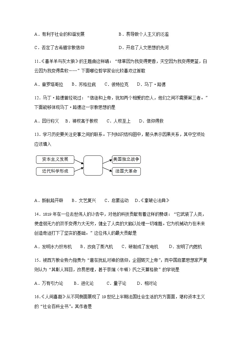2021省鹤岗绥滨县一中高二上学期期中考试历史（理）试题含答案03