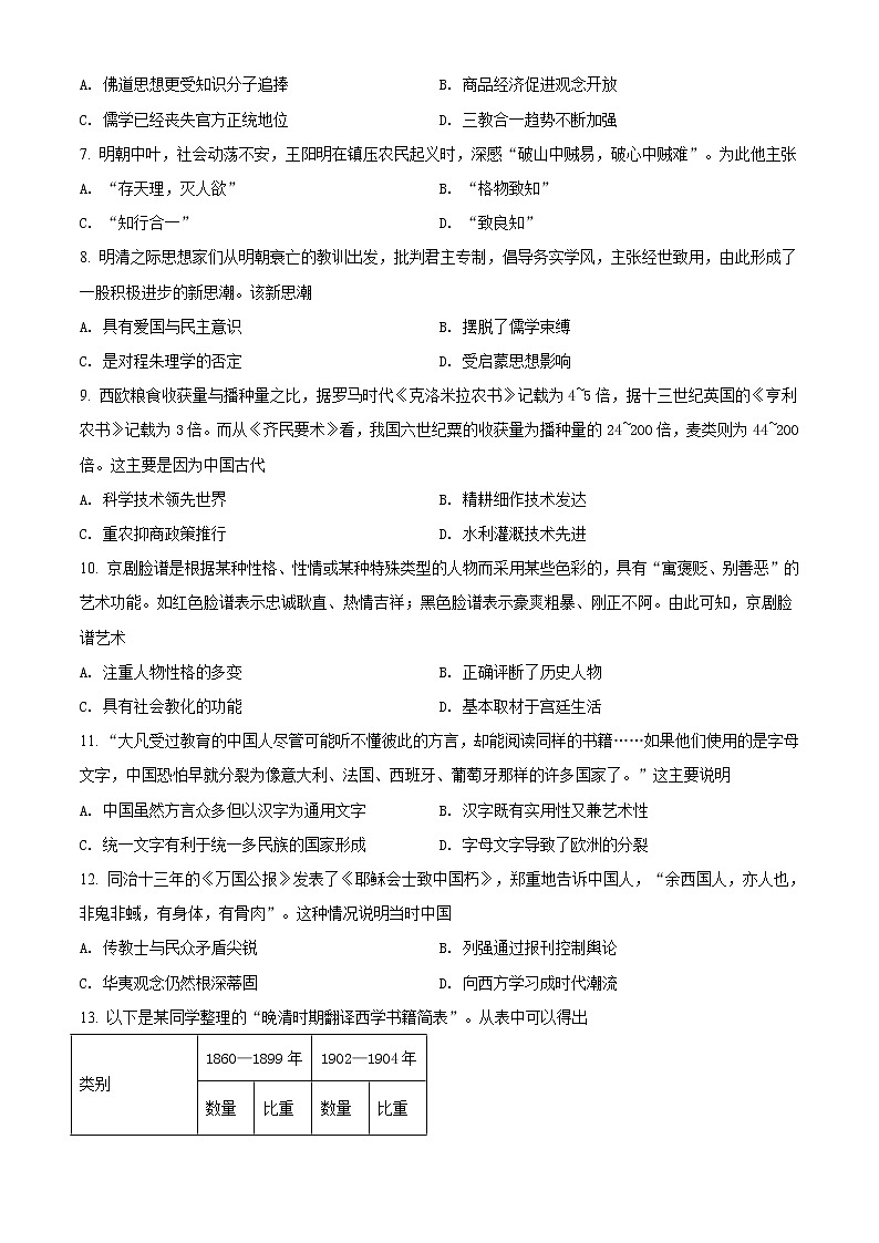 2021钦州高二上学期期末历史试题含解析02