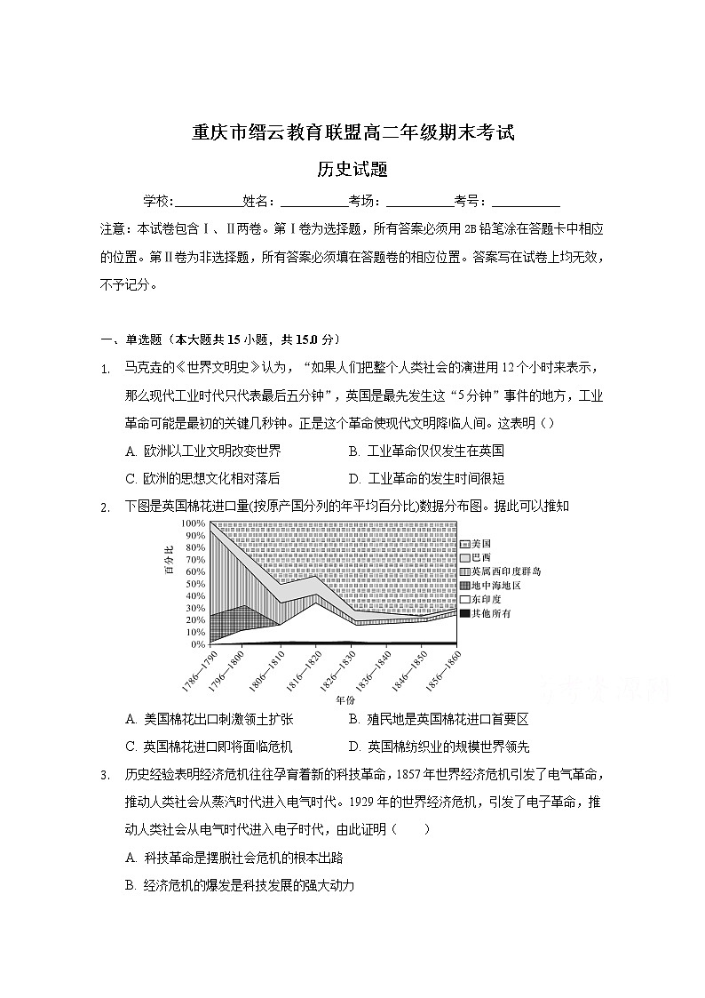2021重庆市缙云教育联盟高二上学期期末考试历史试题含答案01