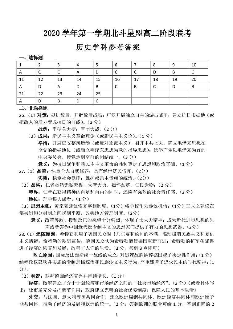 2021浙江省北斗星盟高二上学期12月适应性联考历史试题扫描版含答案01