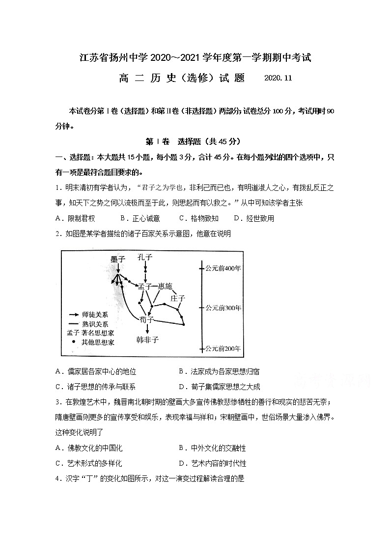 2021扬州中学高二上学期期中考试历史（选修）试题含答案01