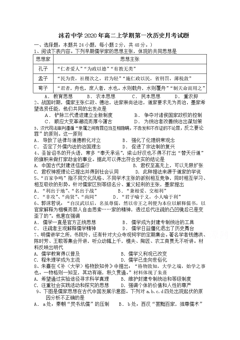 2021四川省沫若中学高二上学期第一次月考历史试题含答案第1页