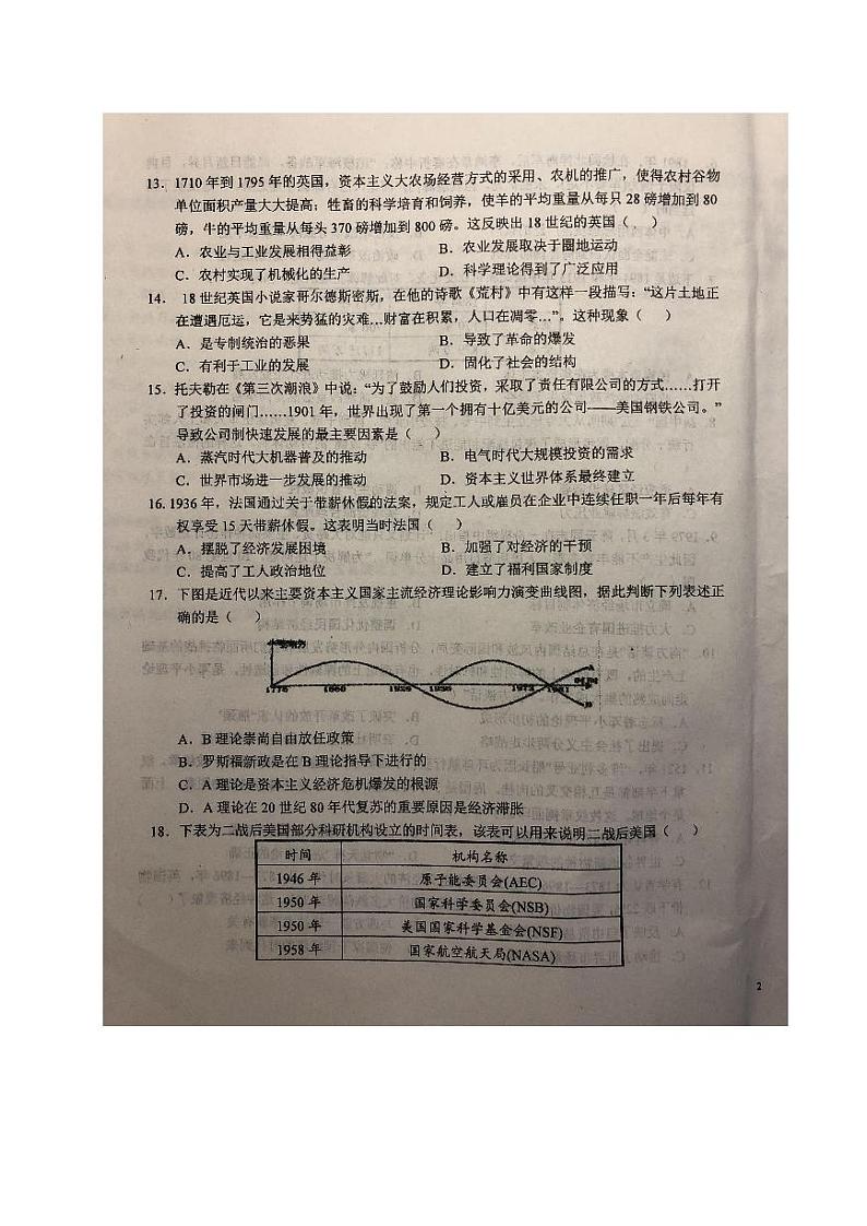 2021六安一中高二上学期开学考试历史试题扫描版含答案第3页