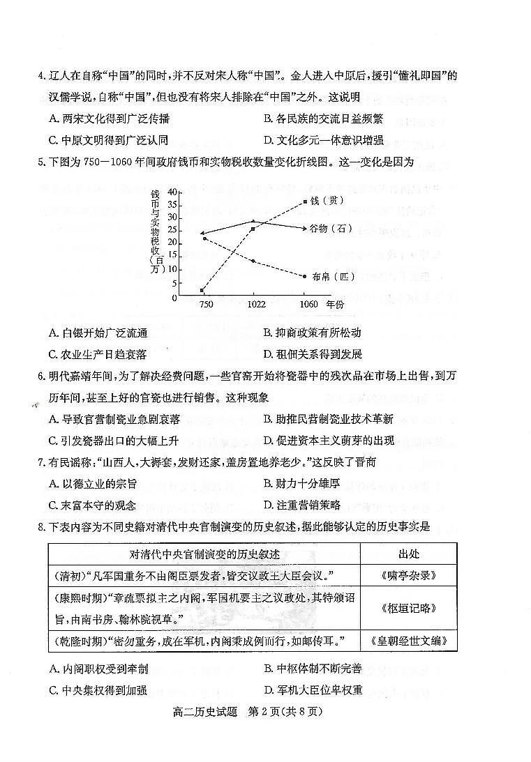 2020滨州高二下学期期末考试历史试题扫描版含答案02