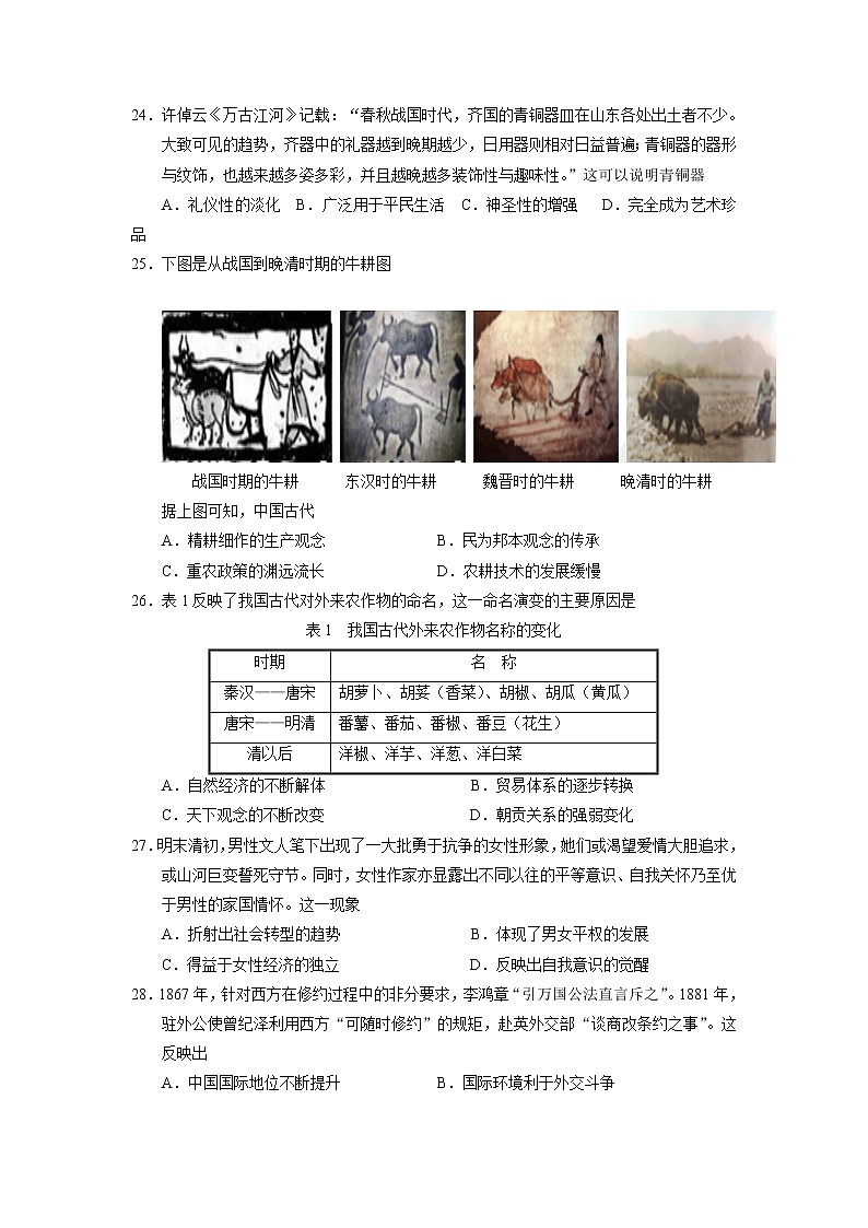 2020广西壮族自治区田阳高中高二6月月考文科综合历史试题含答案第1页