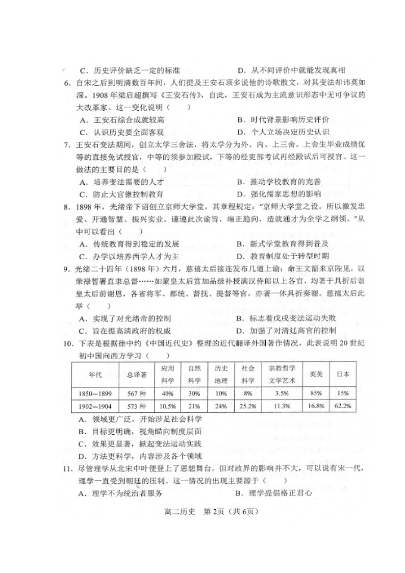 2020沈阳郊联体高二上学期期末考试历史试题扫描版含答案第2页