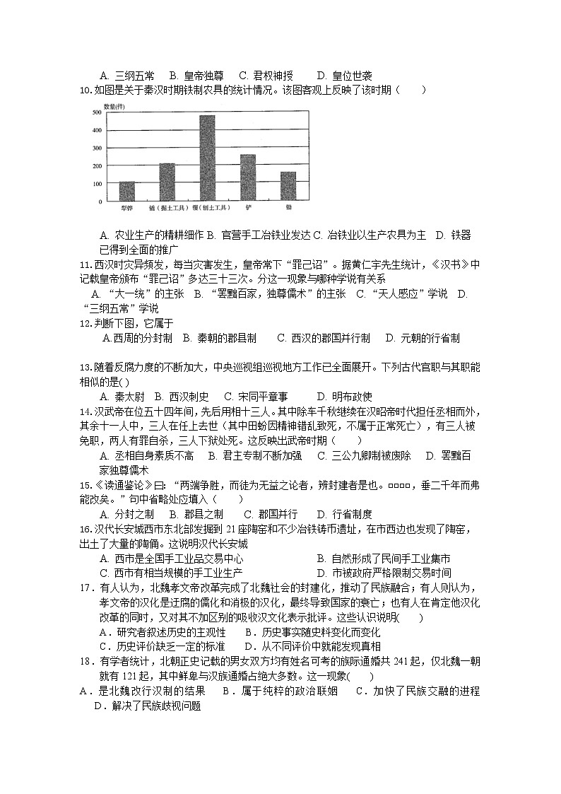 2020包头稀土高新区二中-高二下学期月考历史试卷含答案第2页