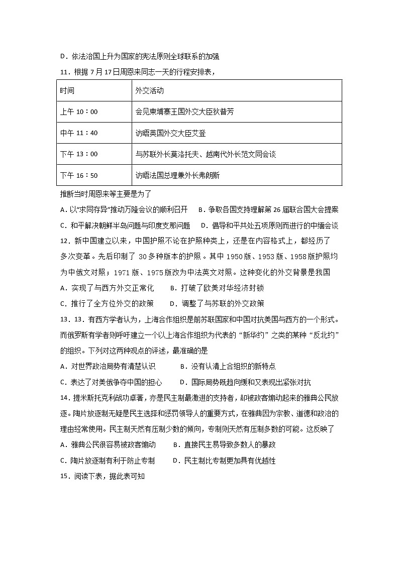 2020昌吉教育共同体高二上学期期末考试历史试题含答案第3页