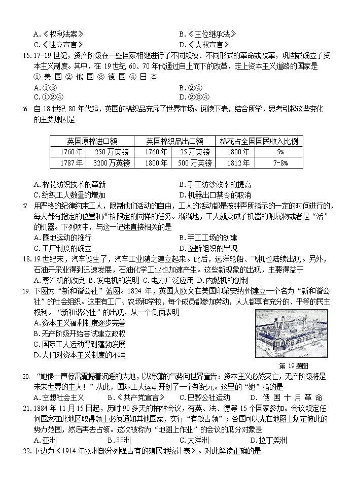 2021温州环大罗山联盟高一下学期期中联考历史试卷含答案03