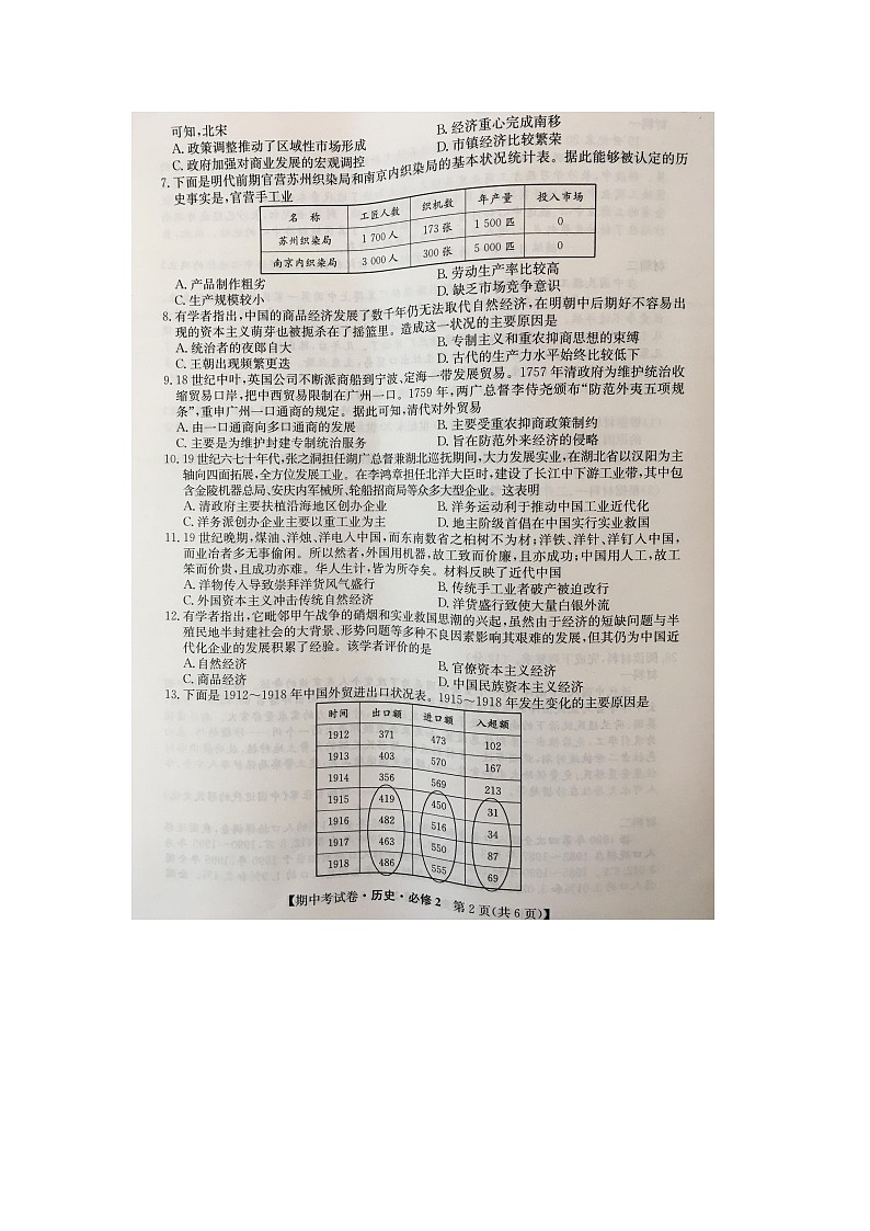 2021铜川王益区高一下学期期中考试历史试题扫描版含答案02