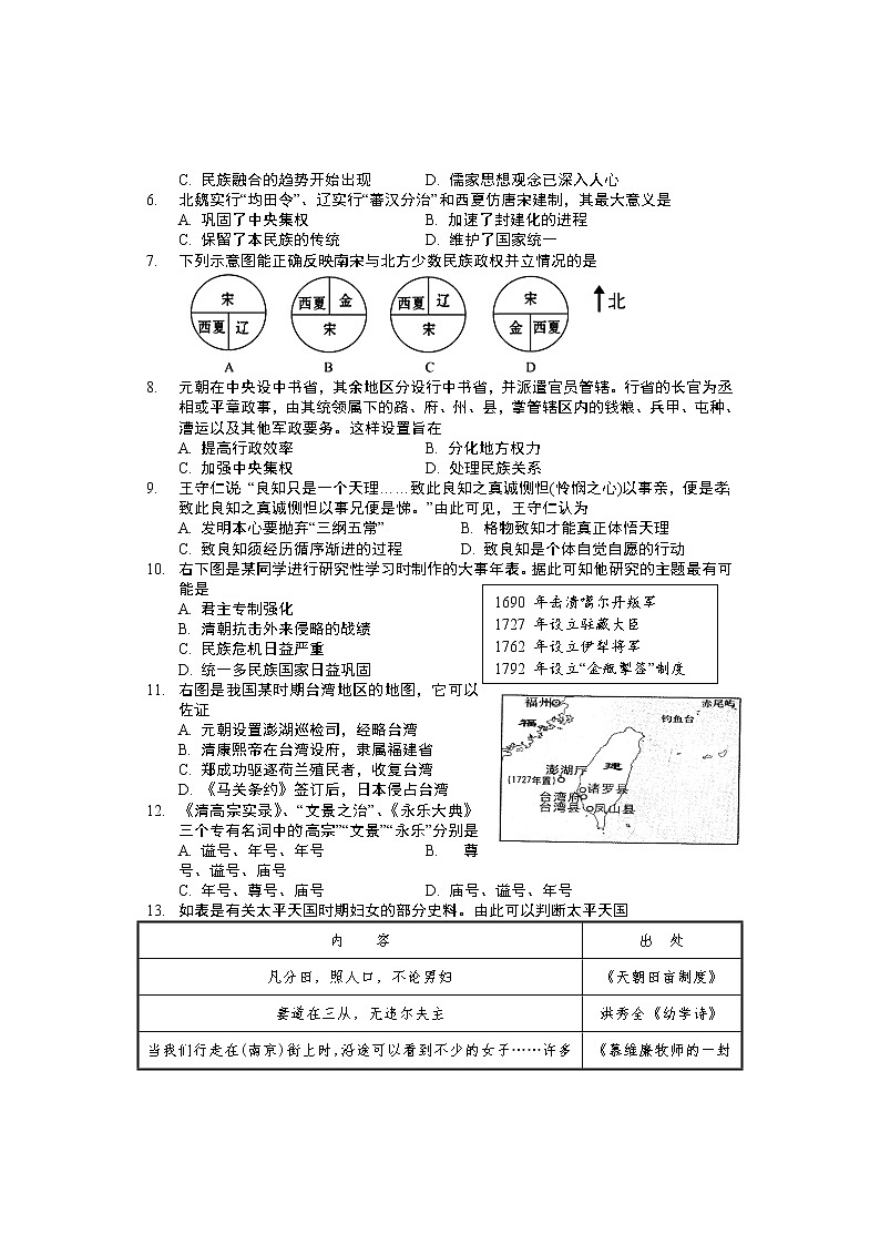 2021岳阳华容县高一上学期期末考试历史试题含答案02