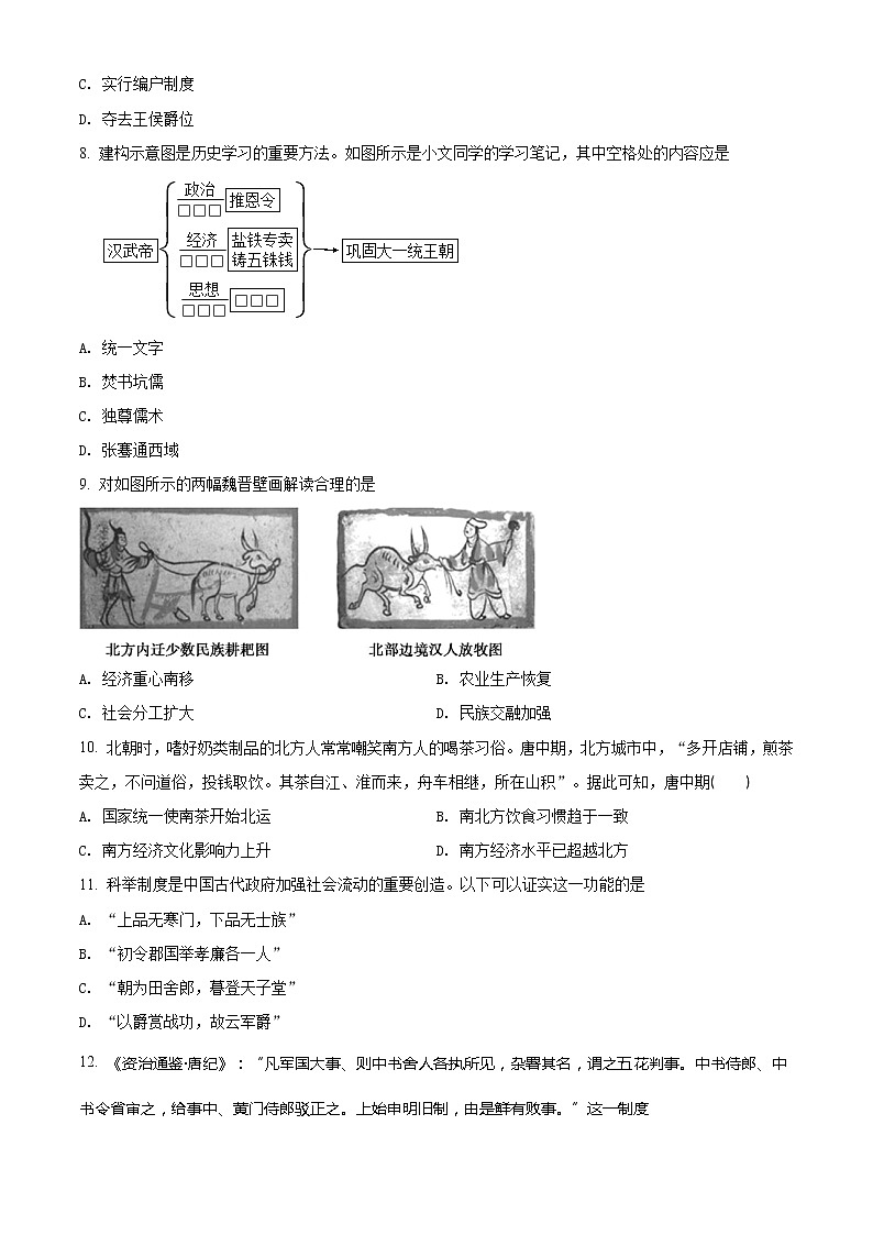 2021珠海高一上学期期末考试历史试题含解析02