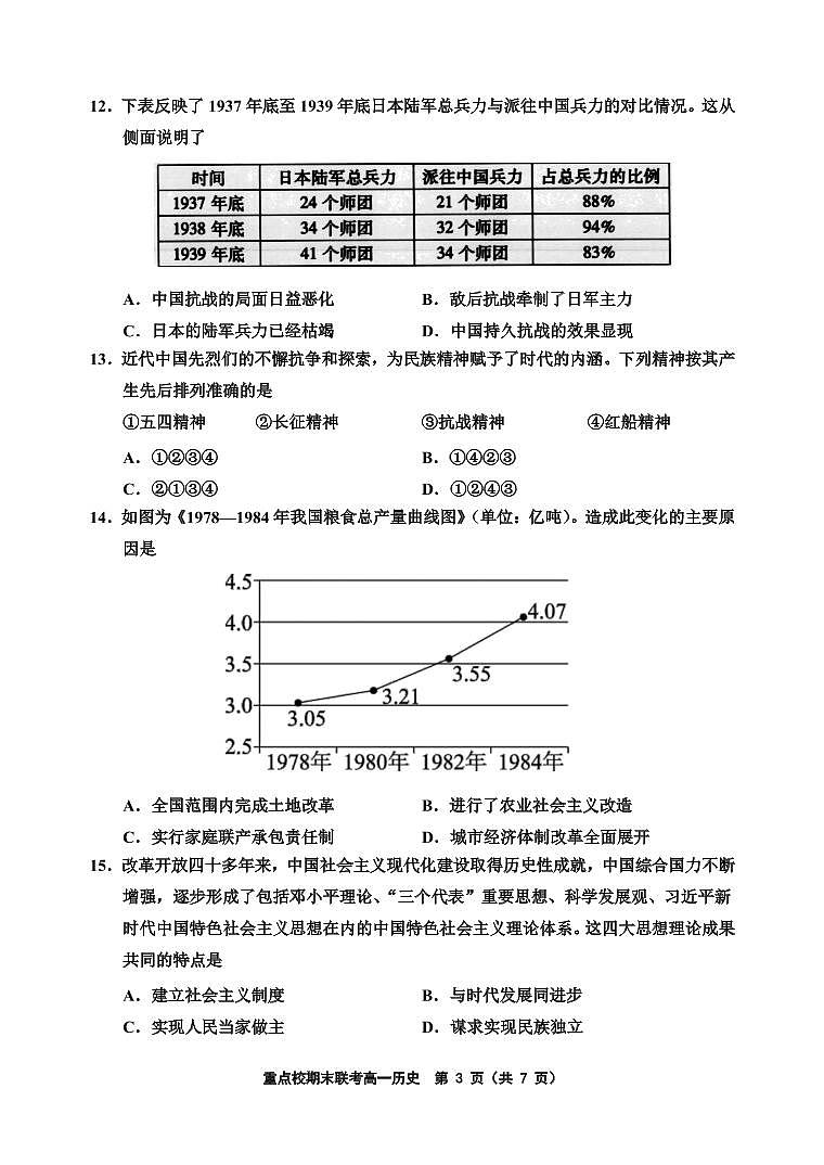 2021天津市六校高一上学期期末联考历史试题PDF版含答案03