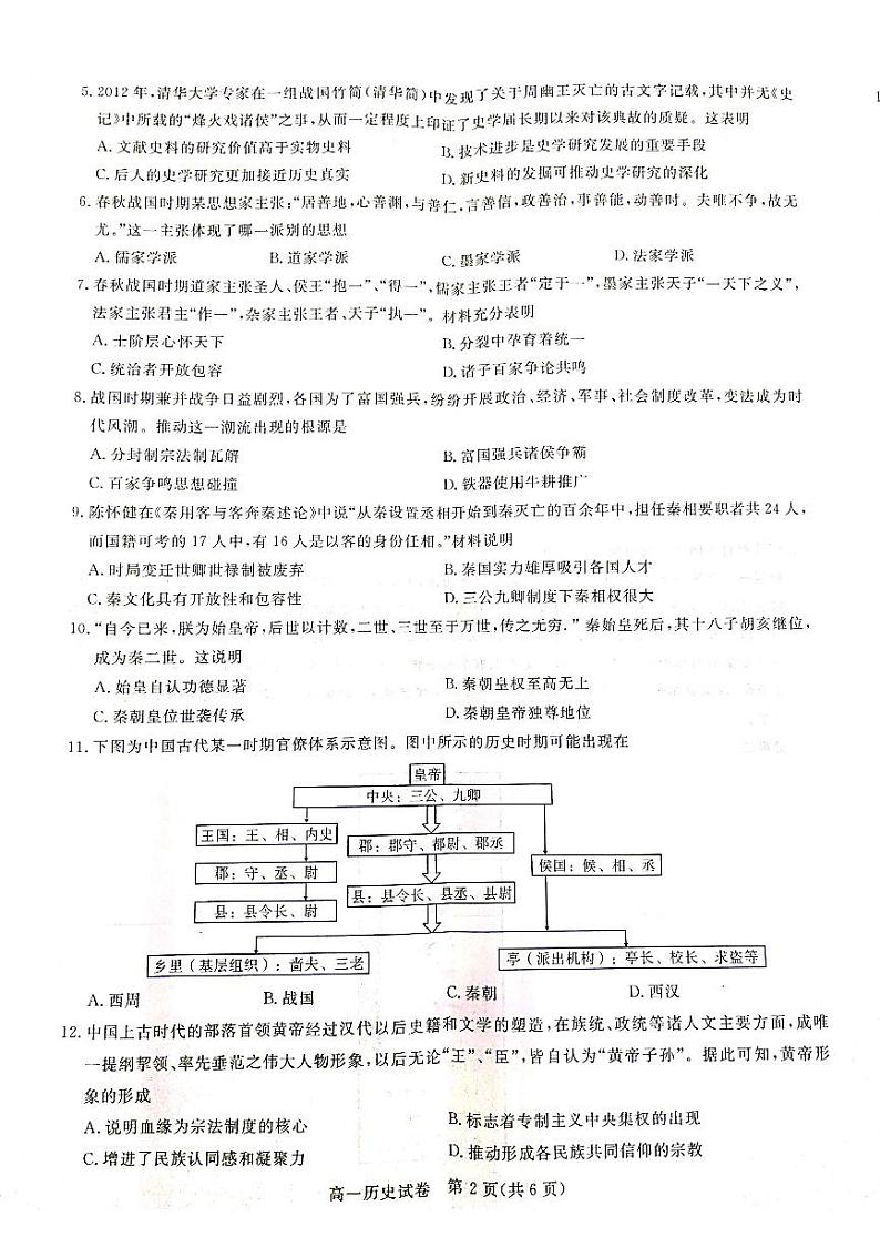 山西省运城市新绛中学、河津中学等校2020-2021学年高一上学期10月联考历史试题（扫描版）第2页