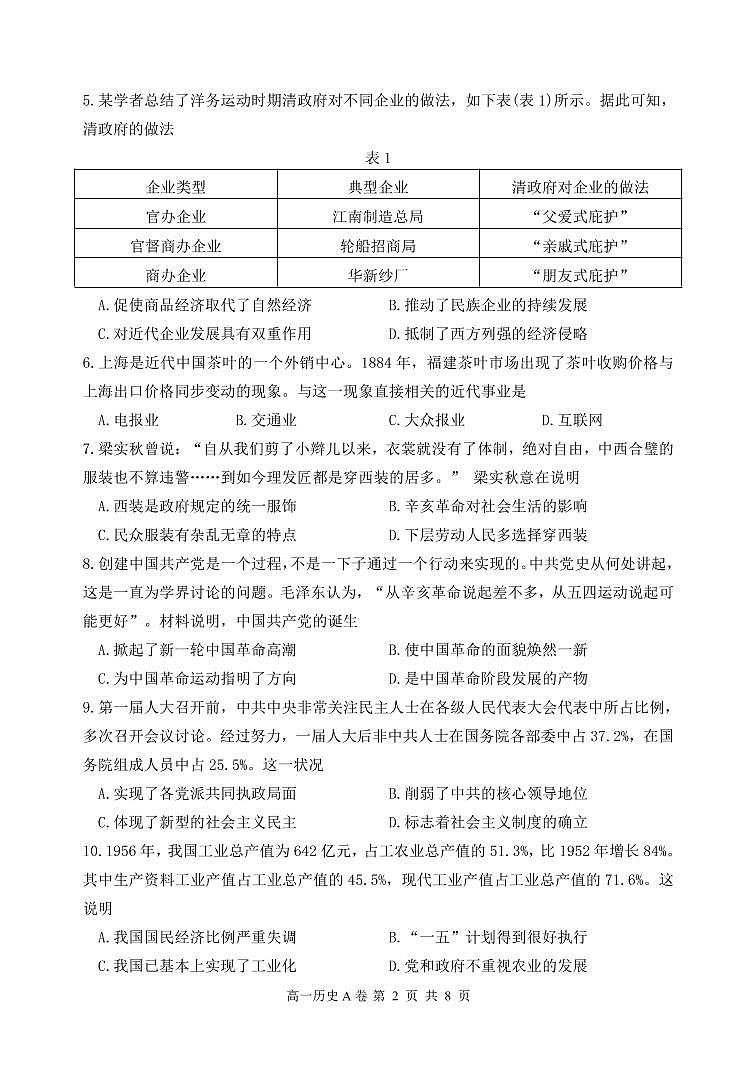 内蒙古赤峰市2019-2020学年高一下学期期末联考历史试题（可编辑PDF版）（A卷)第2页