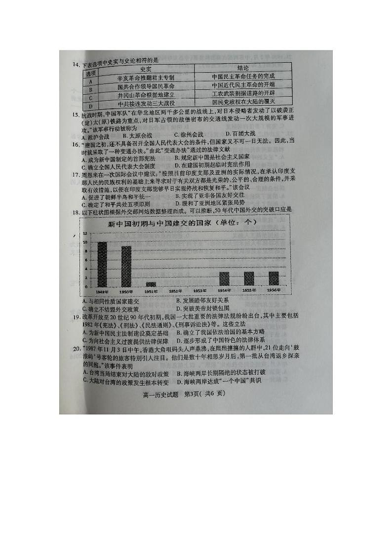 2020连云港高一上学期期末历史试题PDF版含答案03