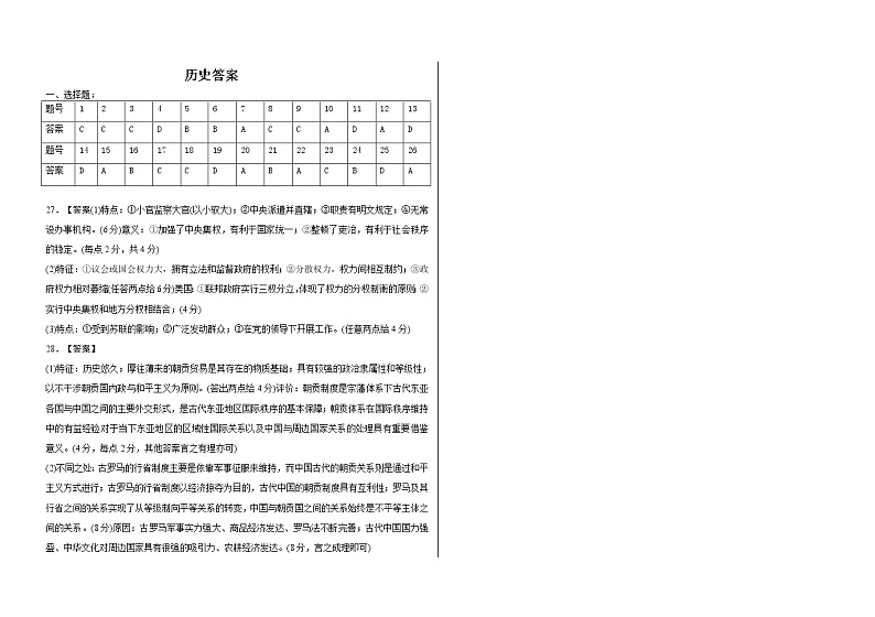 2020省大庆铁人中学高一上学期期末考试历史含答案01