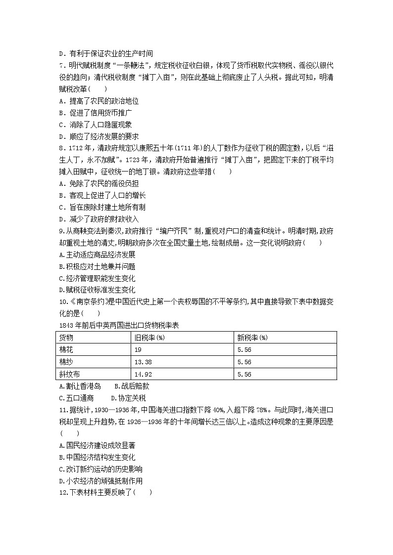 选择性必修一《国家制度与社会治理》课后精练 第16课 中国赋税制度的演变02