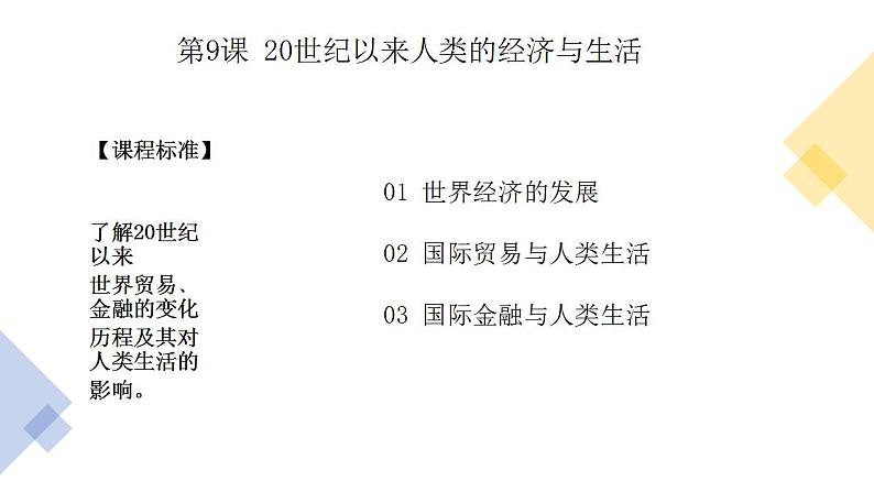 2021-2022学年高中历史统编版（2019）选择性必修二第9课 20世纪以来人类的经济与生活 课件第1页