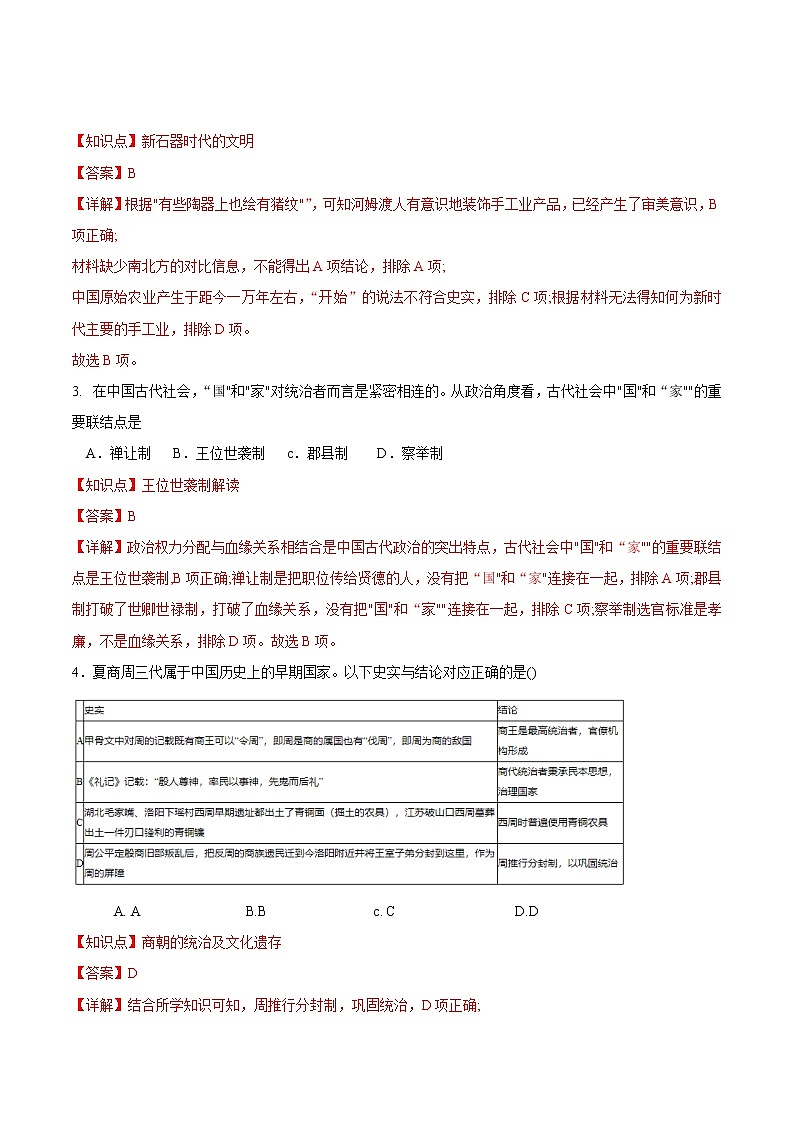 【培优分级练】统编版高中历史（中外历史纲要上）第1课《中华文明的起源与早期国家》同步分级练（解析版）第2页