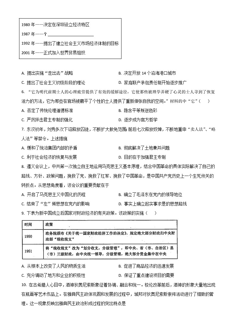 2023晋城一中高三上学期第五次调研考试历史试题含解析第2页
