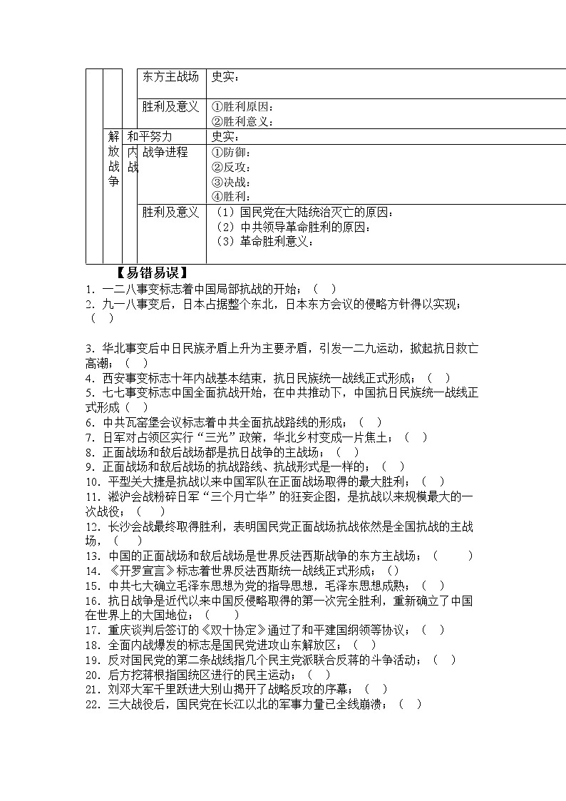 第八单元 抗日战争和解放战争学案--2023届高三统编版（2019）历史一轮复习02