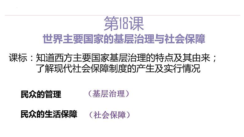 2022-2023学年高中历史统编版2019选择性必修1 第18课《世界主要国家的基层治理与社会保障》课件01