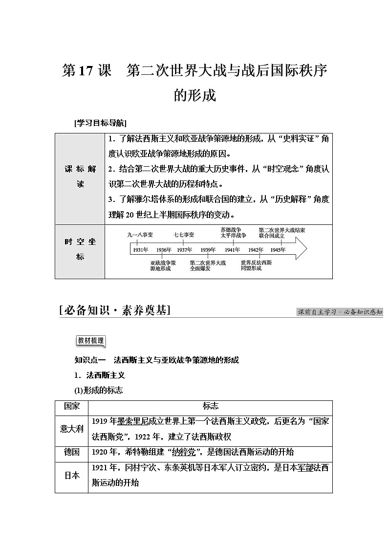 统编版高中历史中外历史纲要下第7单元第17课第二次世界大战与战后国际秩序的形成课件+学案+练习含答案01
