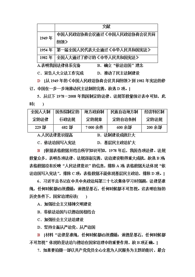 统编版高中历史选择性必修1课后素养落实10当代中国的法治与精神文明建设含答案第2页