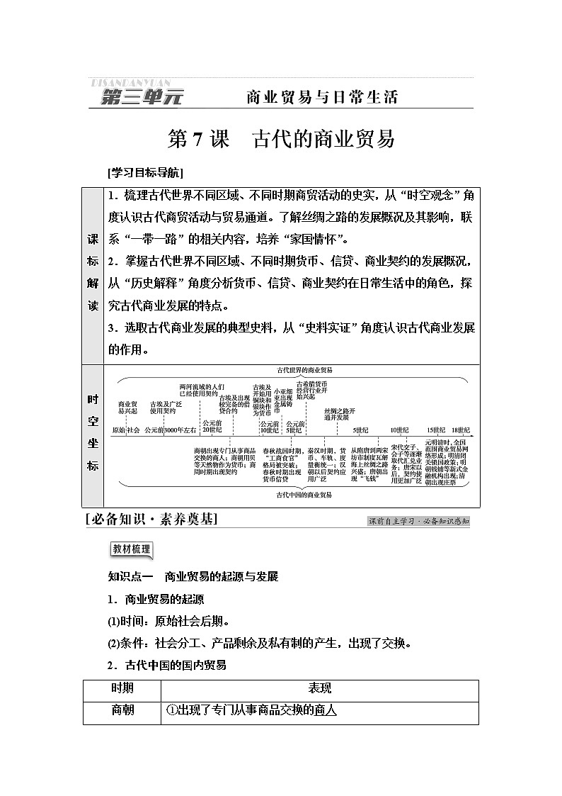 统编版高中历史选择性必修2第3单元第7课古代的商业贸易课件+学案+练习含答案01