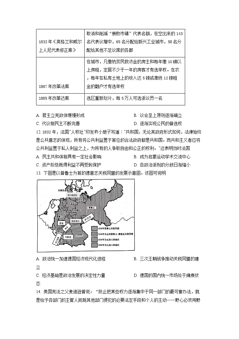2023届陕西省渭南市大荔县高三一模历史卷及答案（文字版）03