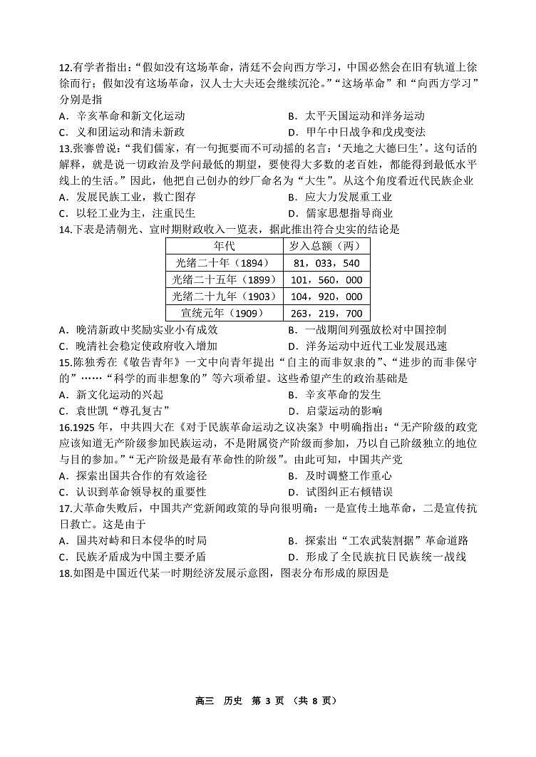 2021—2022学年上期期中高三历史试卷第3页