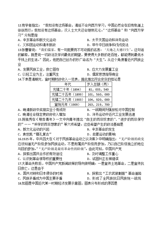 2021—2022学年上期期中高三历史试卷第3页