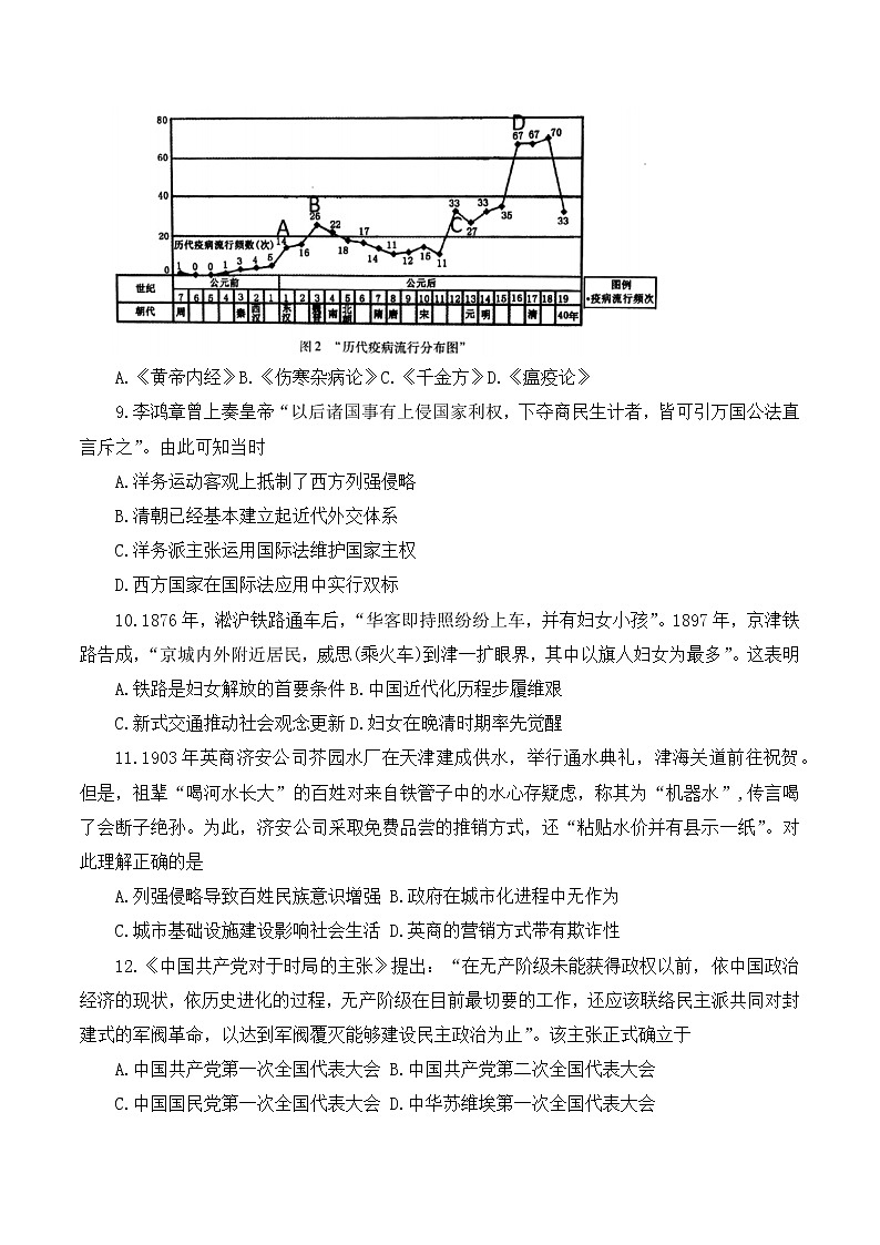 2023杭州高三上学期11月份教学质量检测（杭州一模）历史试题含答案第3页