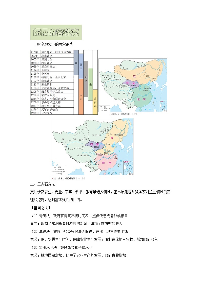【高考精细化复习】中外历史纲要上册 基础回顾+拓展提升  考点09《两宋的政治和军事》学案第3页