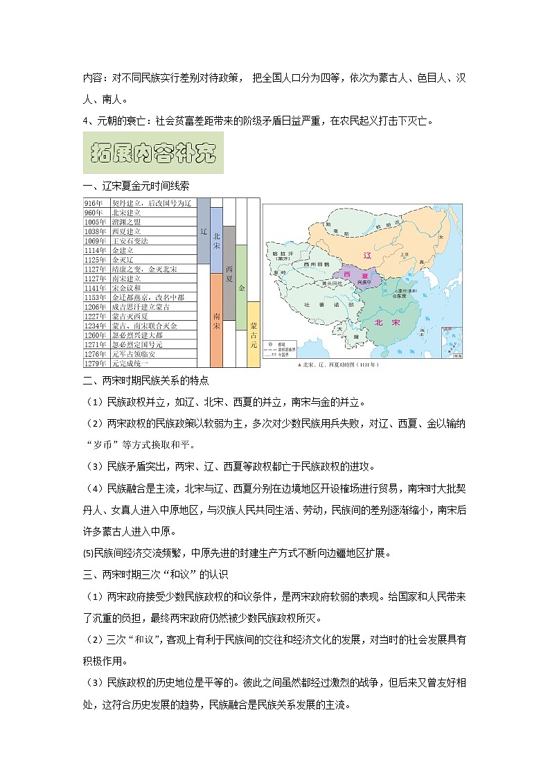 【高考精细化复习】中外历史纲要上册 基础回顾+拓展提升  考点10《辽夏金元的统治》学案03