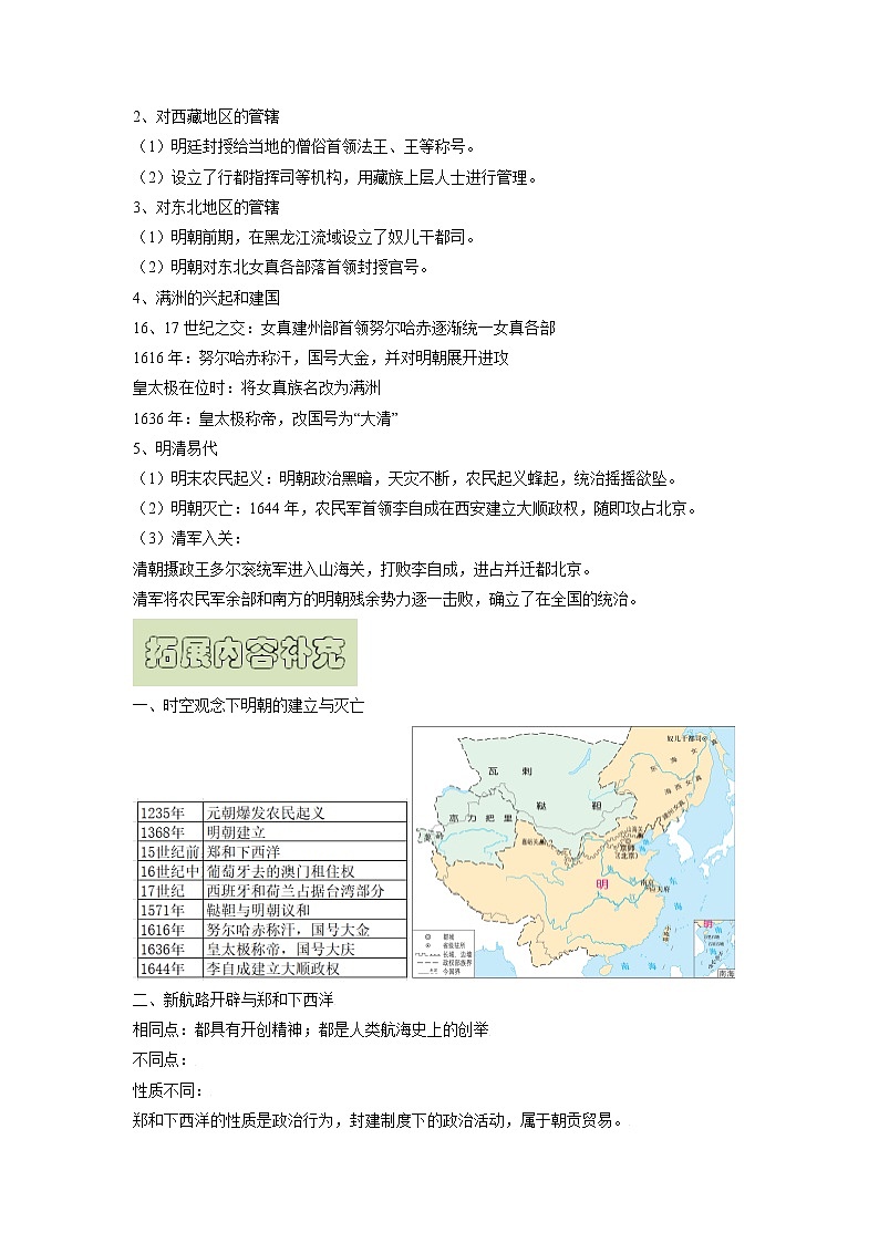 【高考精细化复习】中外历史纲要上册 基础回顾+拓展提升  考点13《从明朝建立到清军入关》学案03