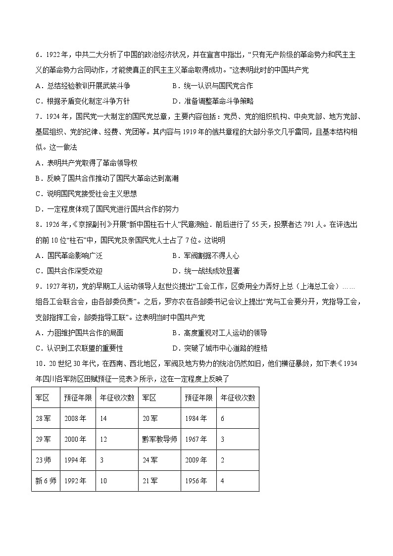 【高考专题复习】高考历史专题复习-专题08《中国共产党成立与新民主主义革命兴起》典例卷（原卷版）第2页