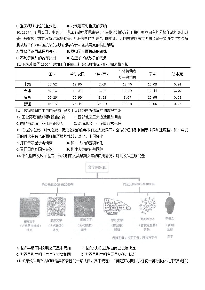 2023重庆市巴蜀中学高二上学期第一次月考试题历史含答案第3页