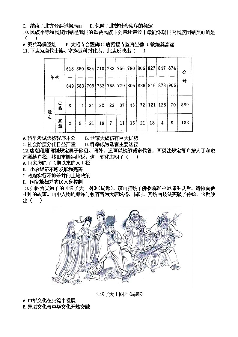 江西省抚州市金溪县第一中学等七校2022-2023学年高一上学期期中联考历史试卷02
