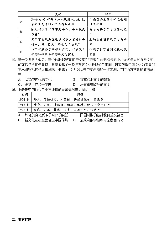 广东省肇庆市第一中学2021-2022学年高二下学期周测（一）历史试题第3页