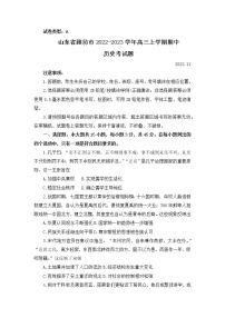 2023潍坊高三上学期期中考试历史试题无答案